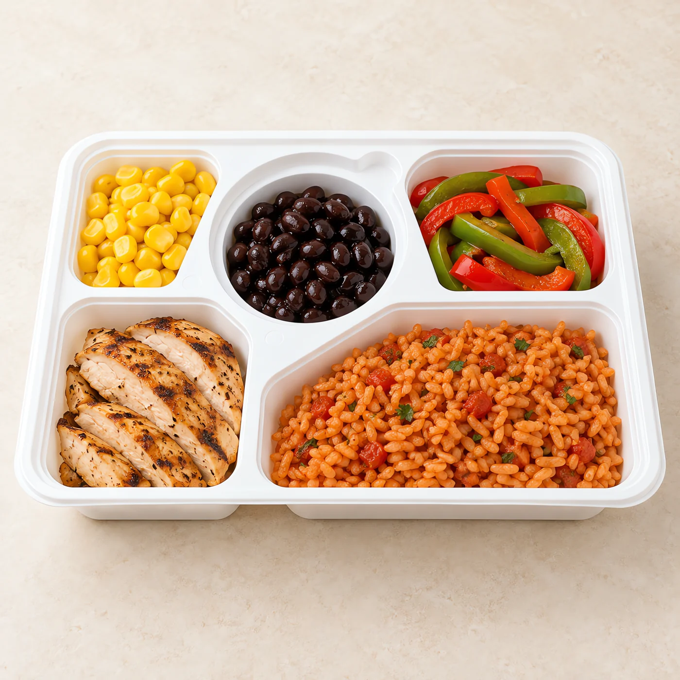 Rice + chicken + beans + two sides