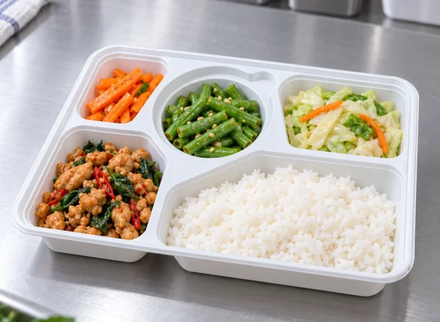 Five-compartment meal boxes food application